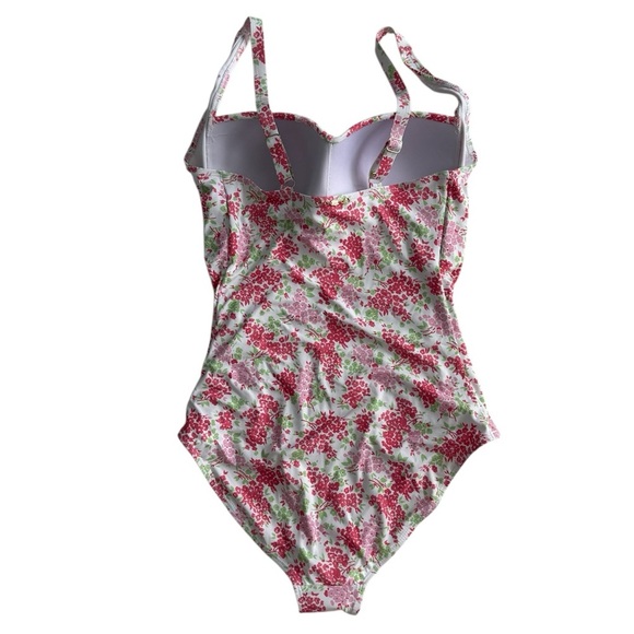 NWT Betsey Johnson Floral One-Piece Swimsuit L Sweetheart Neck Ruched Bandeau - Picture 5 of 11